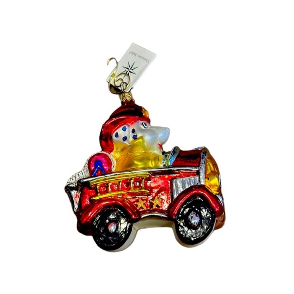 Christopher Radko "RUFF N’ READY Fireman Dalmatian Fire Truck Christmas Ornament